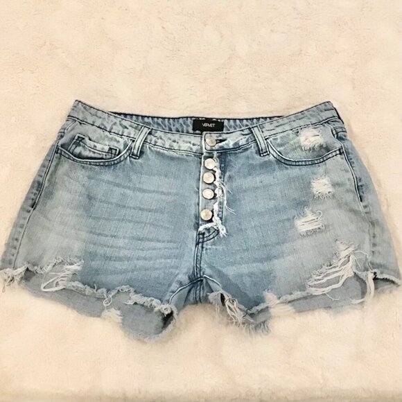 Vervet Large Boyfriend Denim Women’s Shorts Distressed Button Fly - Picture 1 of 6